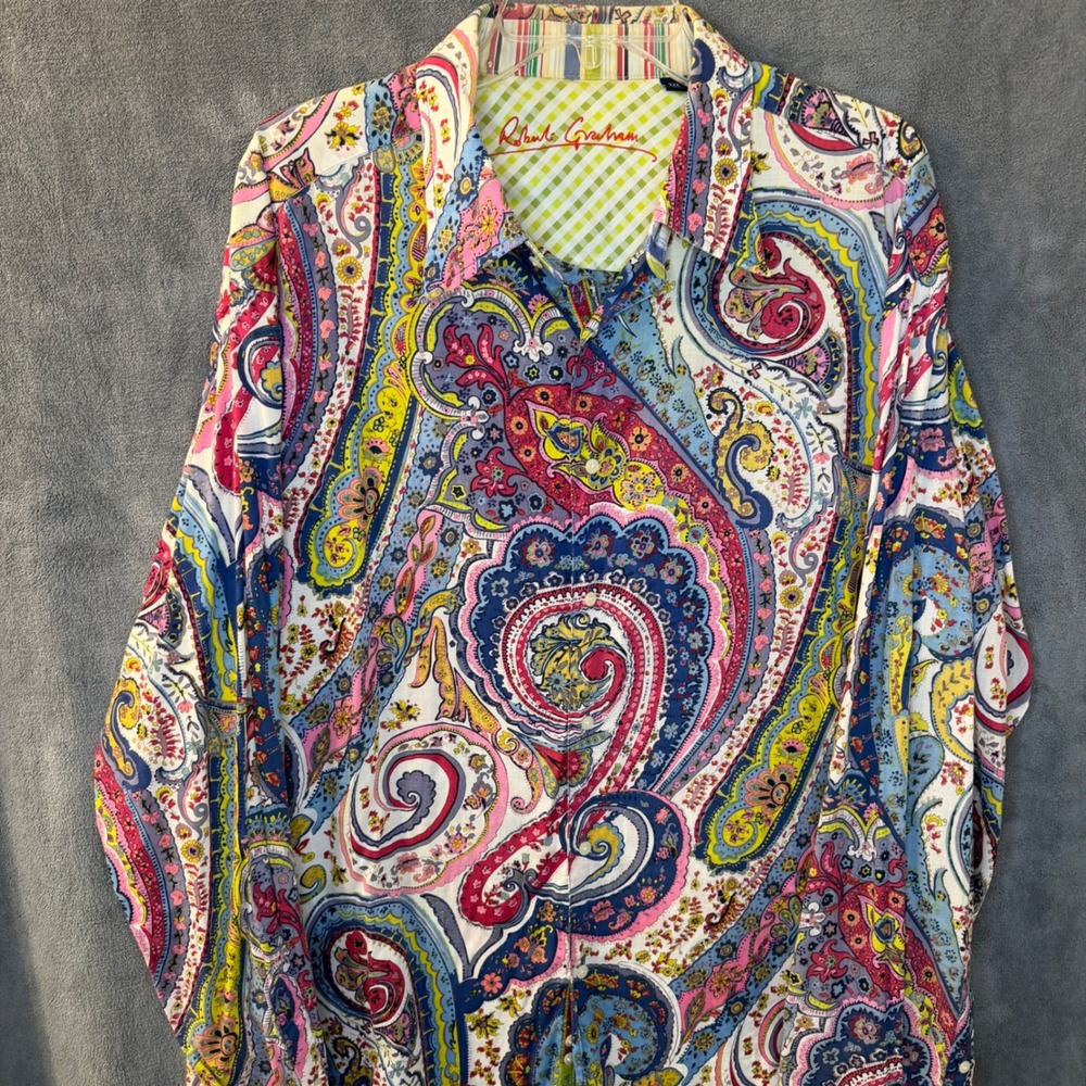 Robert Graham Sir Roland Paisley Button Down Shirt French Cuff Mens 2XL Multi